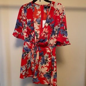 NWT Tropical Floral Romper with Tie Front